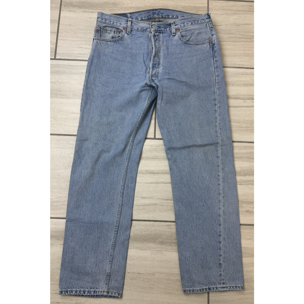 Levi's Vintage Y2K 1999‎ 501 Denim Blue Jeans 36X 32 Button Fly Distressed
